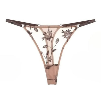 Women's Embroidered Mesh Sheer Bra & Thong Lingerie Set