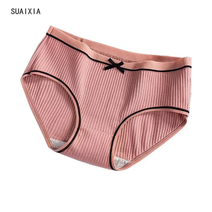 Women’s Ribbed Cotton Mid-Waist Bow Briefs