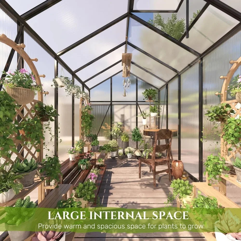 6*8.2FT Polycarbonate Greenhouse 7.2FT High, Enhanced Wind Protection & Stable Roof