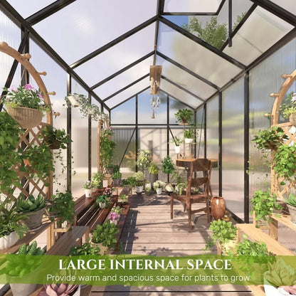 6*8.2FT Polycarbonate Greenhouse 7.2FT High, Enhanced Wind Protection & Stable Roof