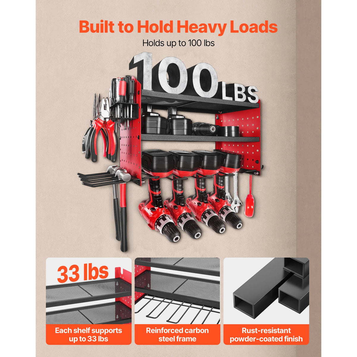 SucceBuy 3-Tier Wall-Mounted Power Tool Storage Organizer