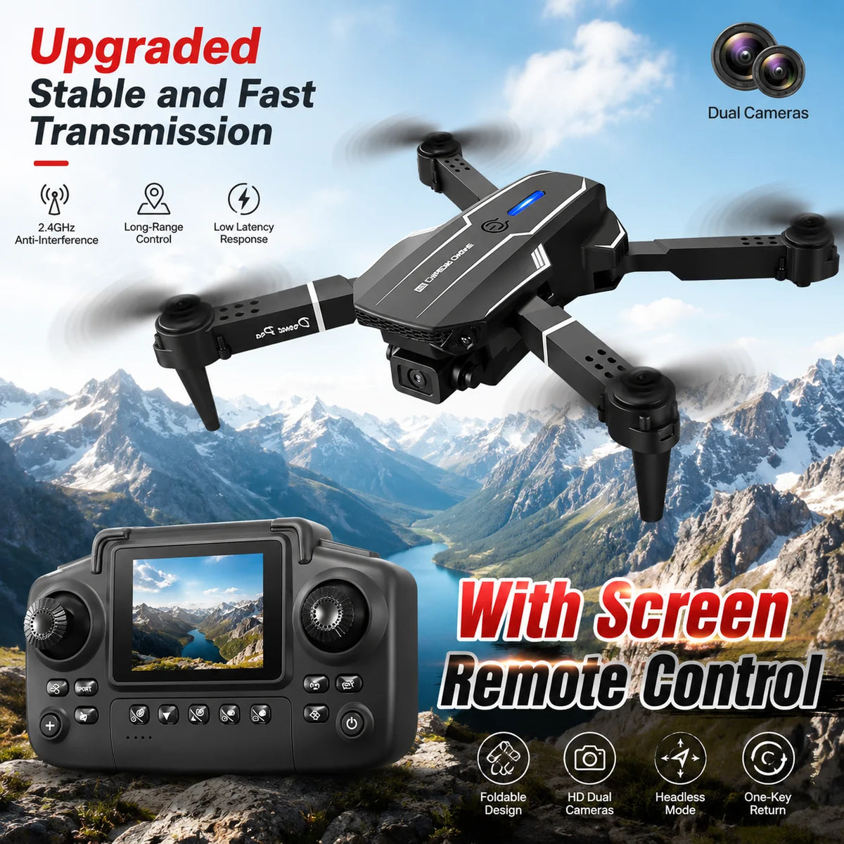 ZNLYRION Foldable 8K HD Dual Camera RC Drone with Brushless Motor