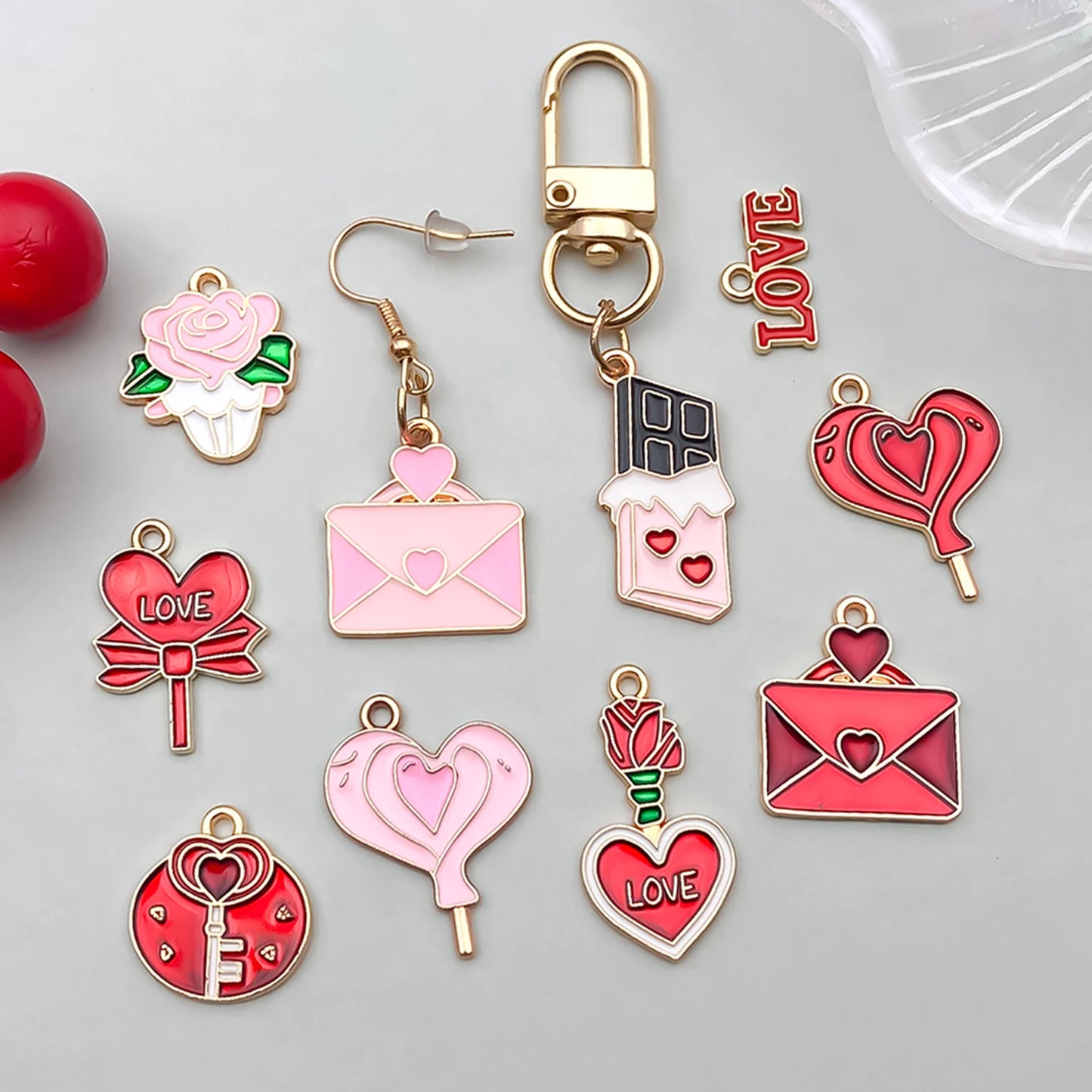 10-20 Piece Valentine's Day Mixed Alloy Flower Charms Set - DIY Jewelry Making Pendants