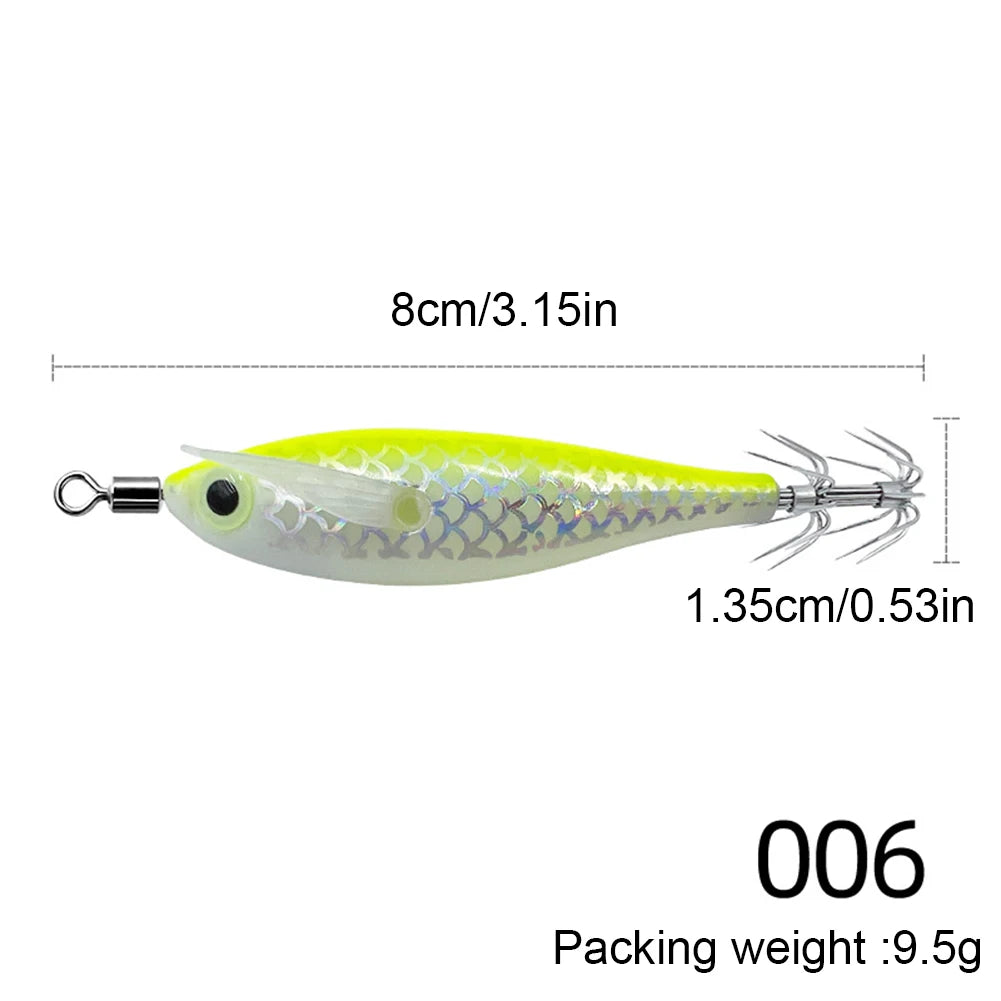 Luminous 80mm Squid Jig Hook Fishing Lures (Artificial Hard Bait)