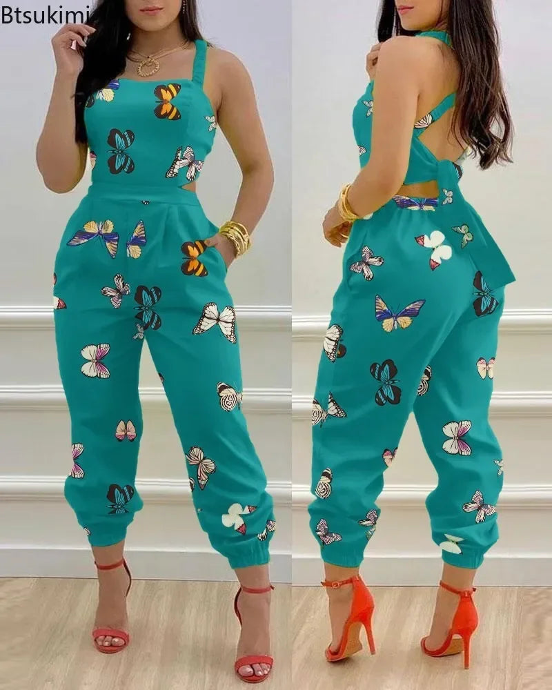 Open Back Printed Jumpsuit