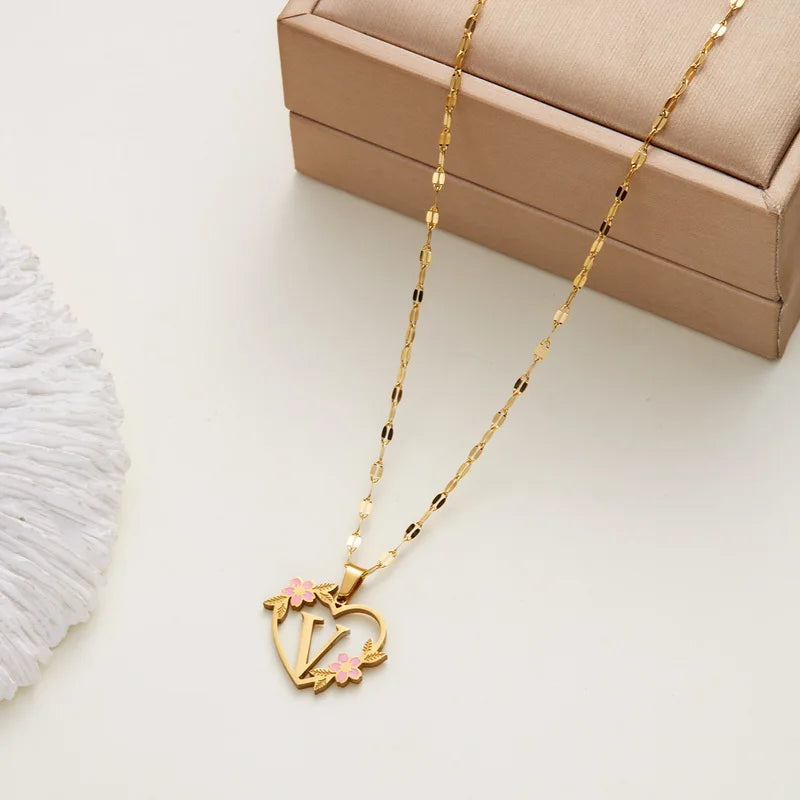 Stainless Steel Love Heart A-Z Letter Necklace
