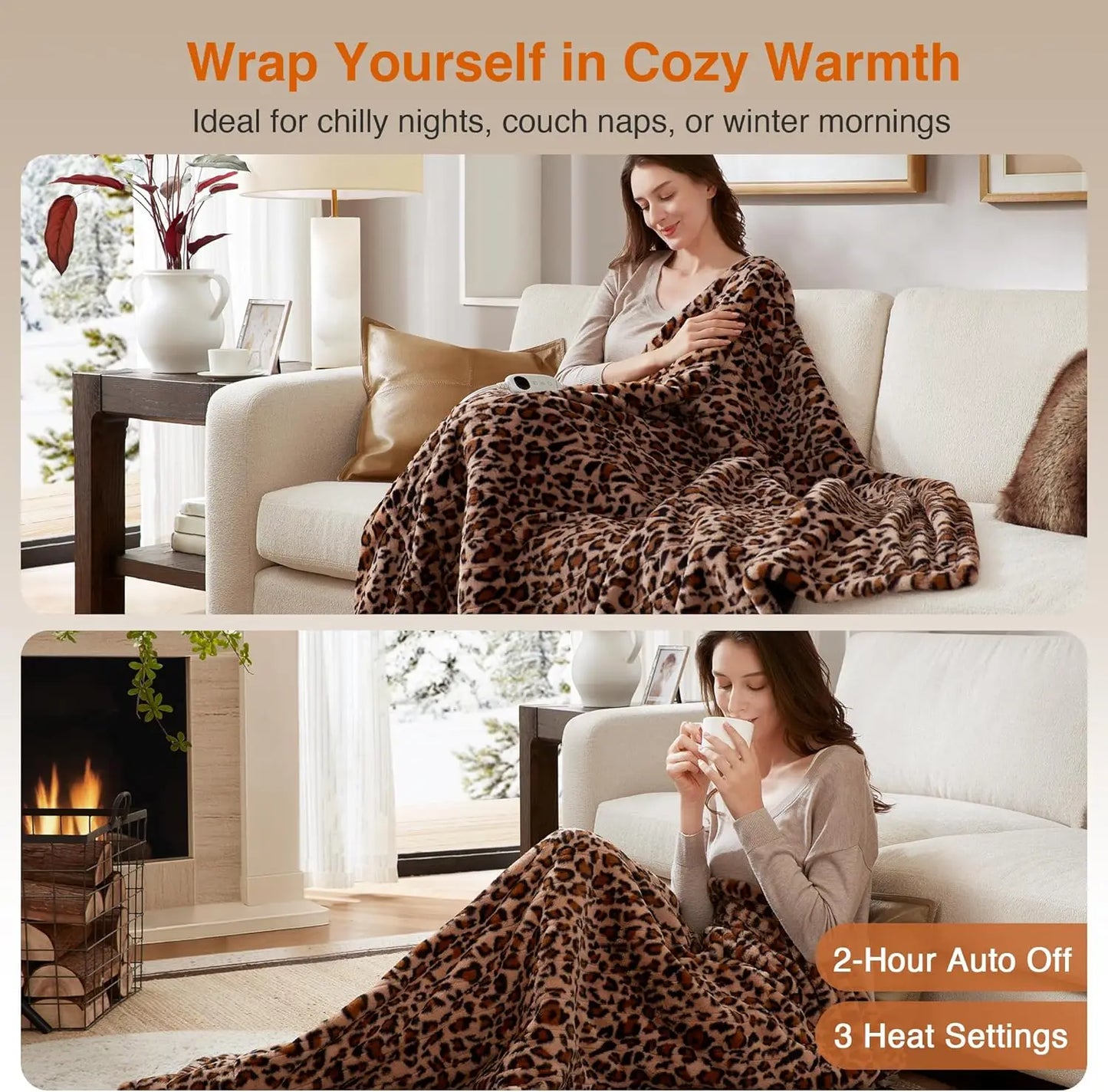 Electric Heated Throw Blanket with Auto Shut Off, 3 Heat Settings