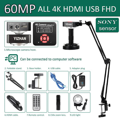 YIZHAN 48MP 4K Electronics Soldering Microscope with 1-150X Lens & HDMI/USB Camera
