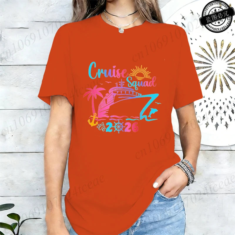 Women’s Cruise Squad 2026 Graphic T-Shirt – Casual Vacation Short Sleeve Tee