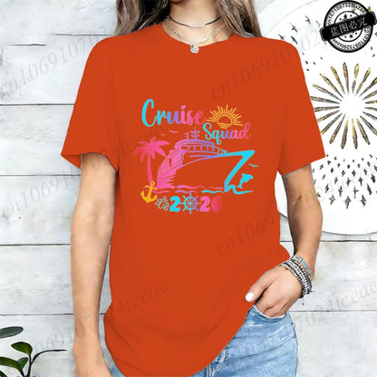 Women’s Cruise Squad 2026 Graphic T-Shirt – Casual Vacation Short Sleeve Tee