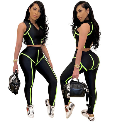 Slim Sleeveless Skinny Crop Tops + Pants Set