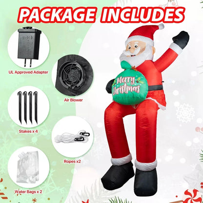 1.8M/5.9FT Inflatable Santa Claus Holding Gift Bag with LED Lights