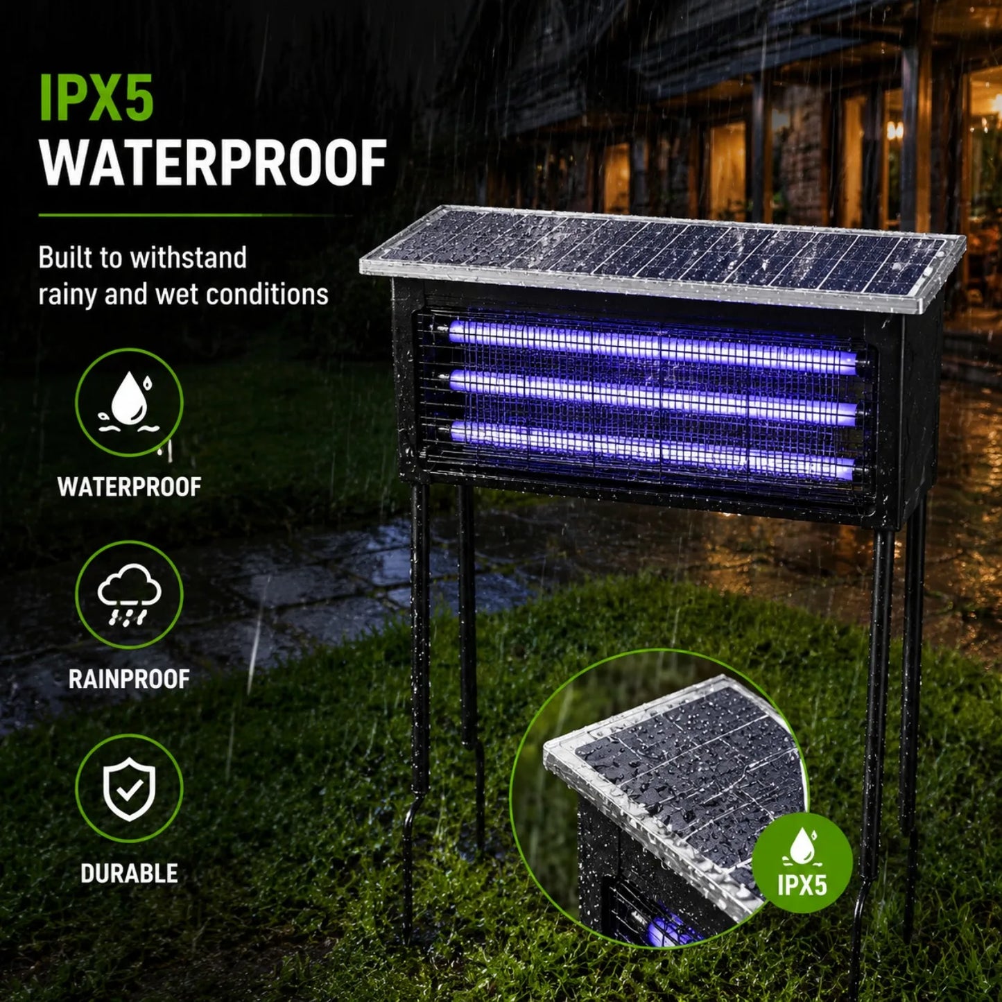 JOYINLED Outdoor Solar Bug Zapper - 3-in-1 Waterproof Mosquito Killer Lamp