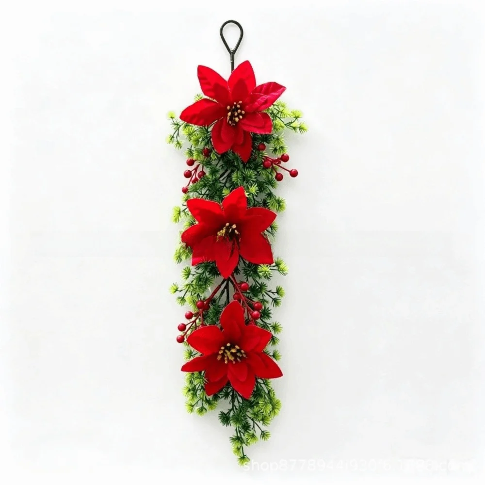 Wall-Mounted Christmas Hanging Vine with Red Berries & Poinsettia