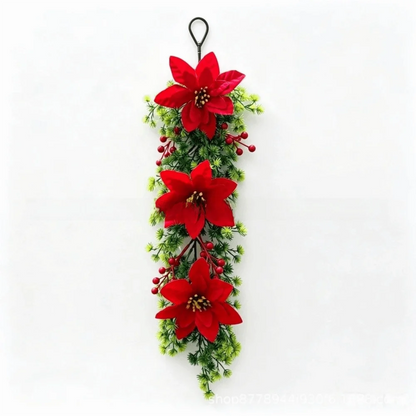 Wall-Mounted Christmas Hanging Vine with Red Berries & Poinsettia