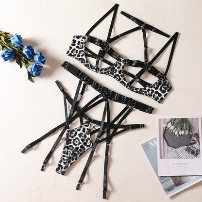 Women's Leopard Strappy Lingerie Set with Choker