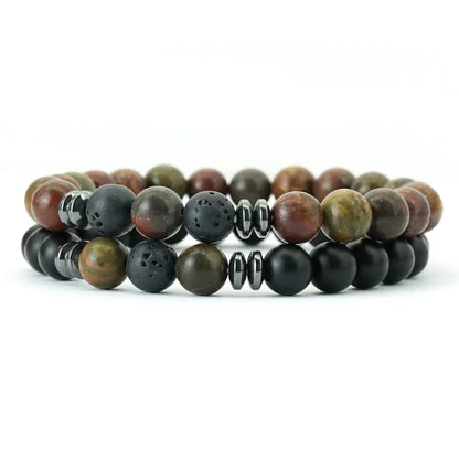 2Pcs 8mm Tiger Eyes Malachite Obsidian Hematite Stone Positive Energy Bracelet