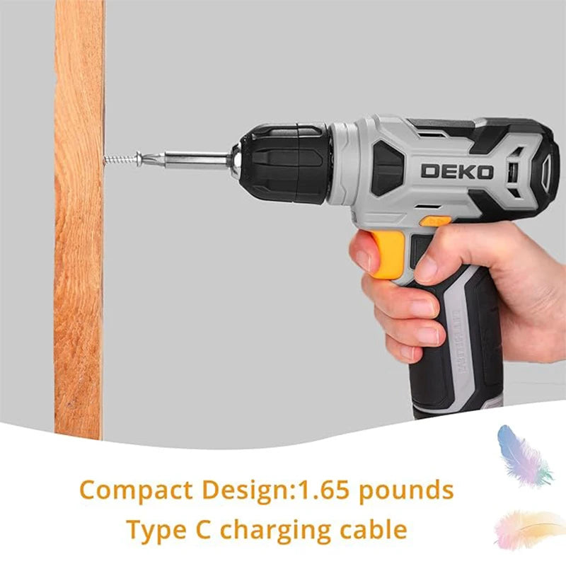DEKO 8V Cordless Power Drill Set with 42-Piece Accessory Kit