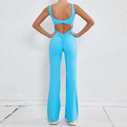 Seamless Backless Scrunch Fitness Flared Leg Jumpsuit