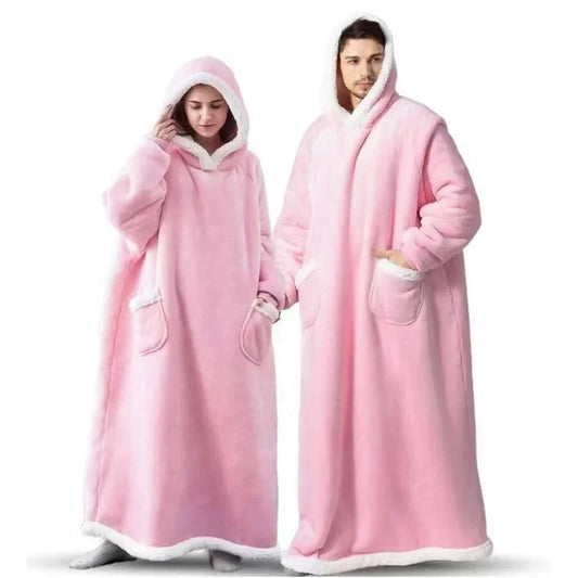 Hooded Super Long Flannel Blanket Pajamas with Sleeve