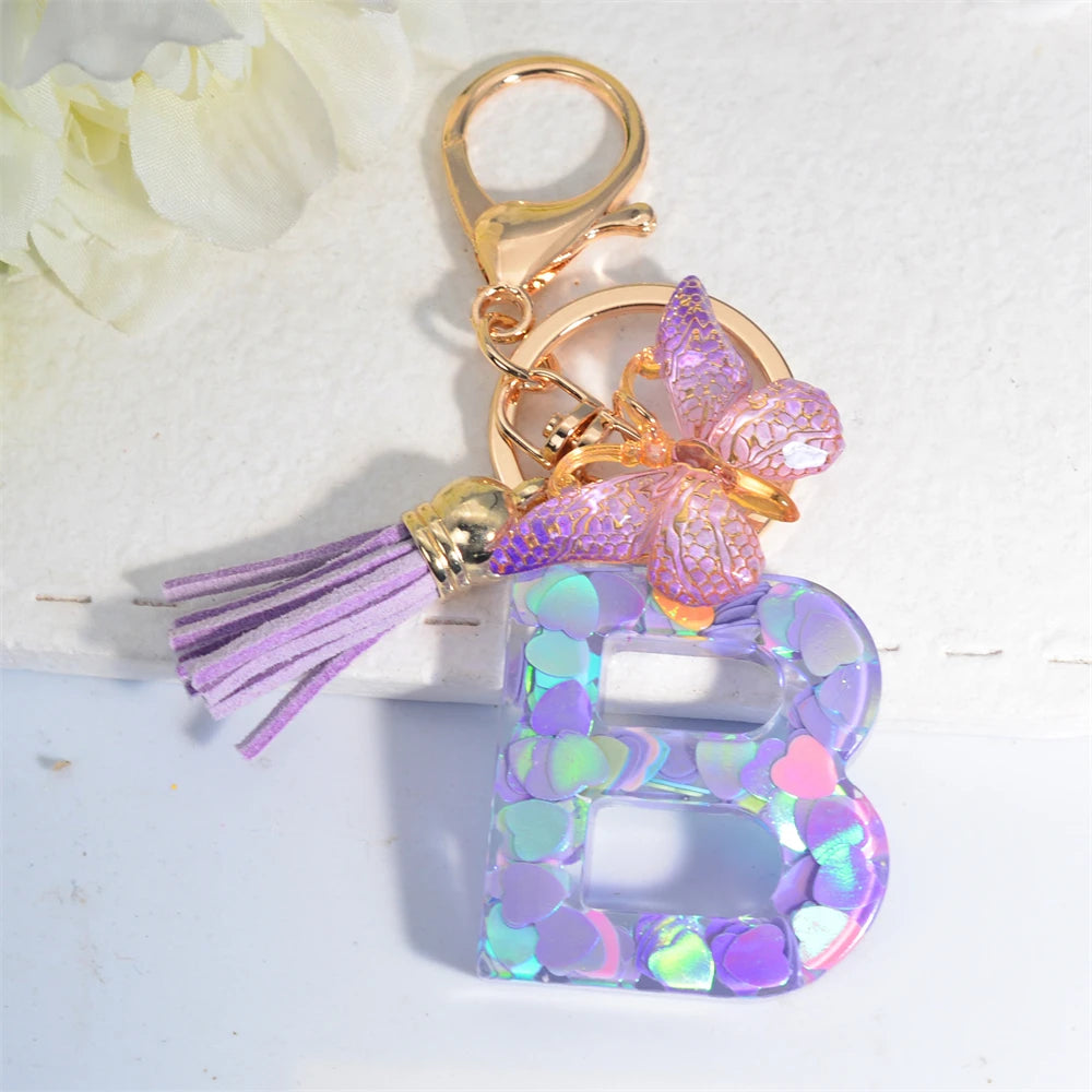 Exquisite Initial Blue Shiny Resin Keychain