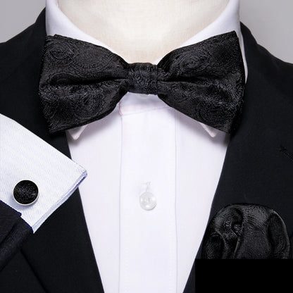 Barry.Wang Silk Bow Tie Hanky Cuffs Set