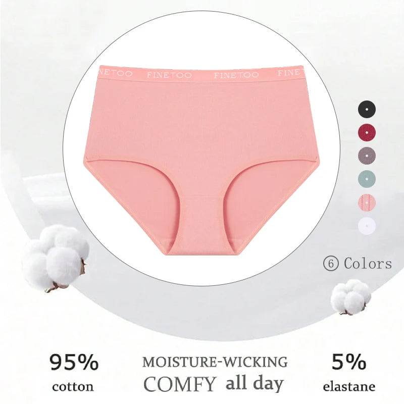 FINETOO 5Pcs Cotton High Waist Panties