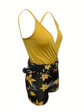 Cross-border V-neck Camisole and Plant Print Shorts Set with Belt