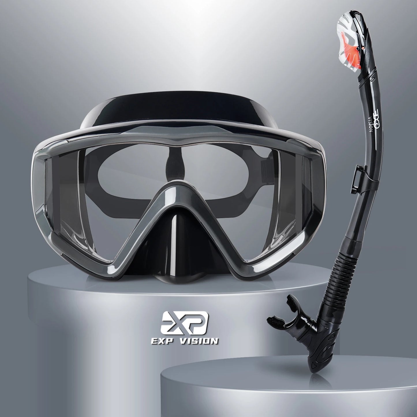 EXP VISION 3-Window Panoramic Snorkeling Mask & Dry Snorkel Set