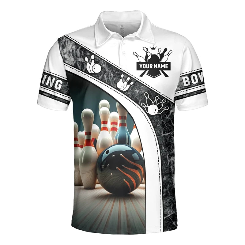 Men's Custom Name Cosmic Bowling Graphic Polo Shirt