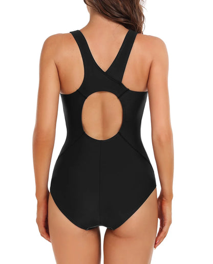 One-Piece Backless Triangle Conservative Print Swimsuit
