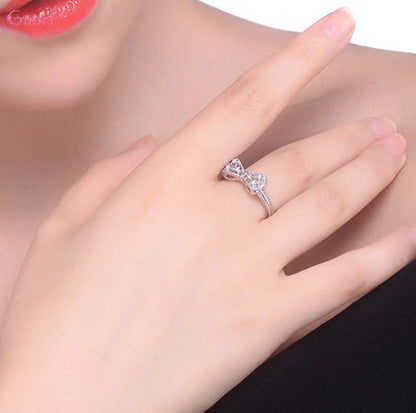 925 Sterling Silver Bowknot Cubic Zirconia Ring – Dainty Bow Engagement & Wedding Band