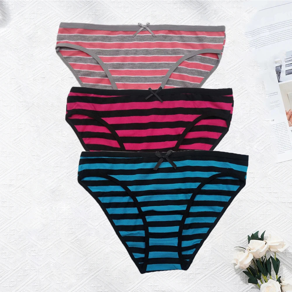 YOUREGINA Striped Seamless Cotton Briefs 3Pk