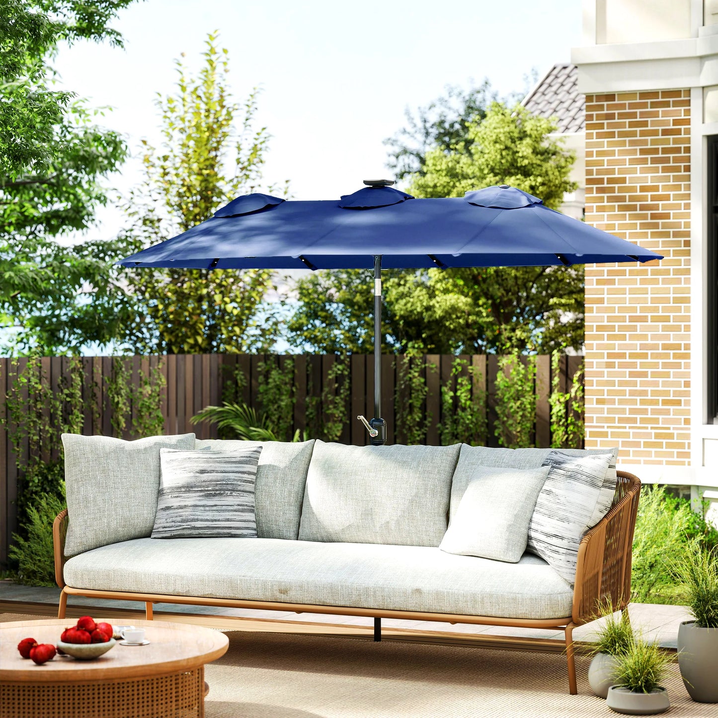 Outsunny 9.7' Double-Sided Solar LED Patio Umbrella – Navy Blue