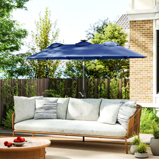 Outsunny 9.7' Double-Sided Solar LED Patio Umbrella – Navy Blue