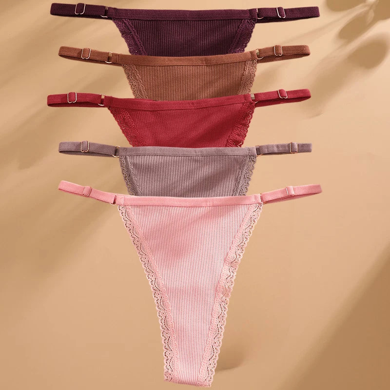 FINETOO 5-Pack Women's Cotton G-String Thongs - Low-Rise Breathable Panties