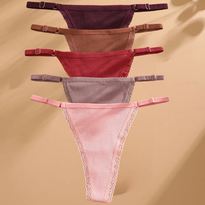 FINETOO 5-Pack Women's Cotton G-String Thongs - Low-Rise Breathable Panties