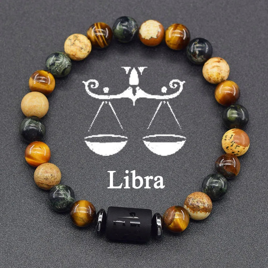 Natural Tiger Eye 12 Zodiac Bead Bracelet