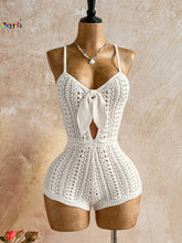 White Crochet Front Tie Sleeveless Backless Playsuit