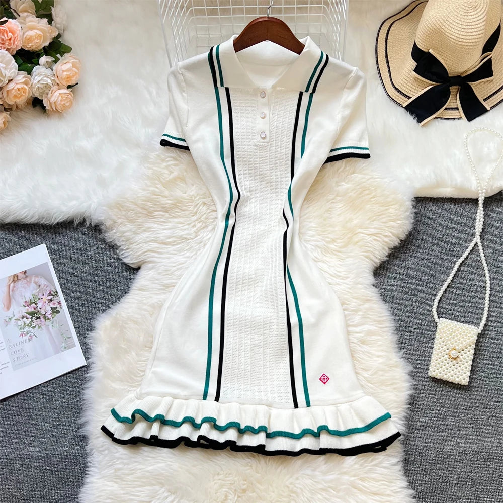 YuooMuoo Women's Knitted Ruffled Short-Sleeve Mini Party Dress