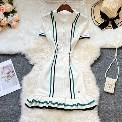 YuooMuoo Women's Knitted Ruffled Short-Sleeve Mini Party Dress