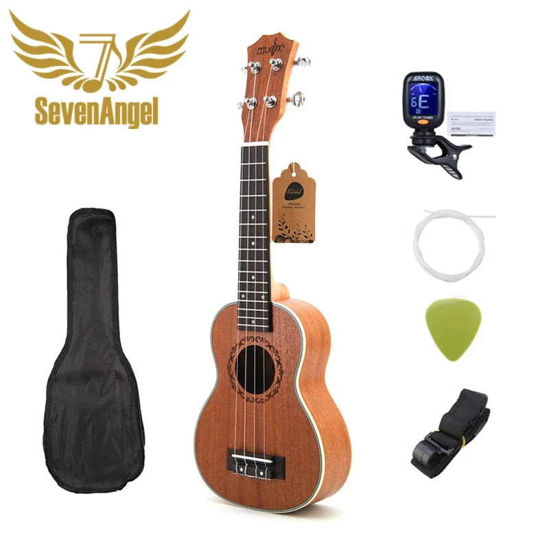 21-Inch Soprano Ukulele Starter Kit - Mahogany Wood & Nylon Strings