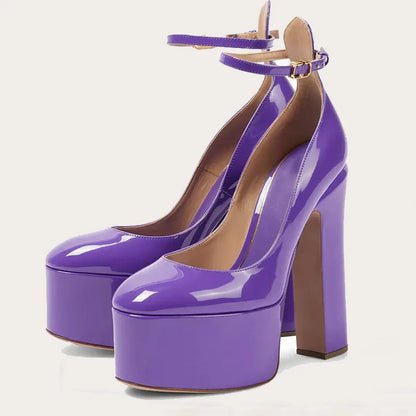 Women's High Platform Stiletto Pumps with Ankle Buckle Strap