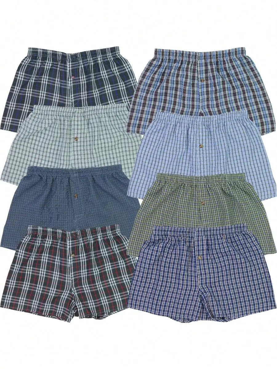 Men's Classic Plaid Woven Cotton Boxer Shorts (6 pack)