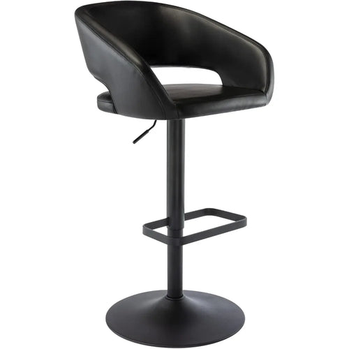 Faux Leather Swivel Barstool with Hollow Backrest and Arms Adjustable Height