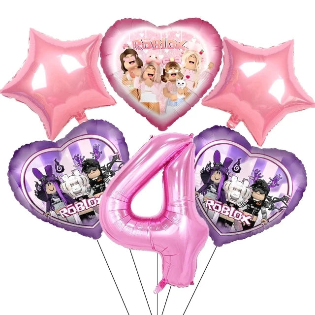 Pink Robloxed Theme Birthday Party Decorations Tableware Balloons Cups Plates Banner Backdrop Set