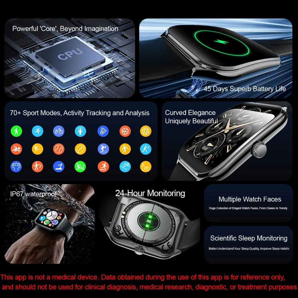 1.96" Ultra-thin Bluetooth Call Health Monitor Smartwatch