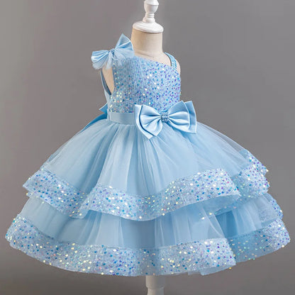 Girls' Sequined Bow Flower Girl Party & Princess Dress