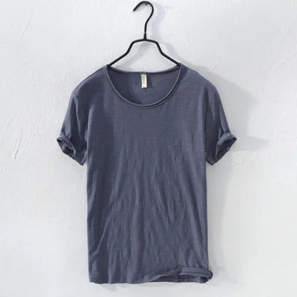 Retro Raw Edge Men's Cotton Slim-Fit T-Shirt