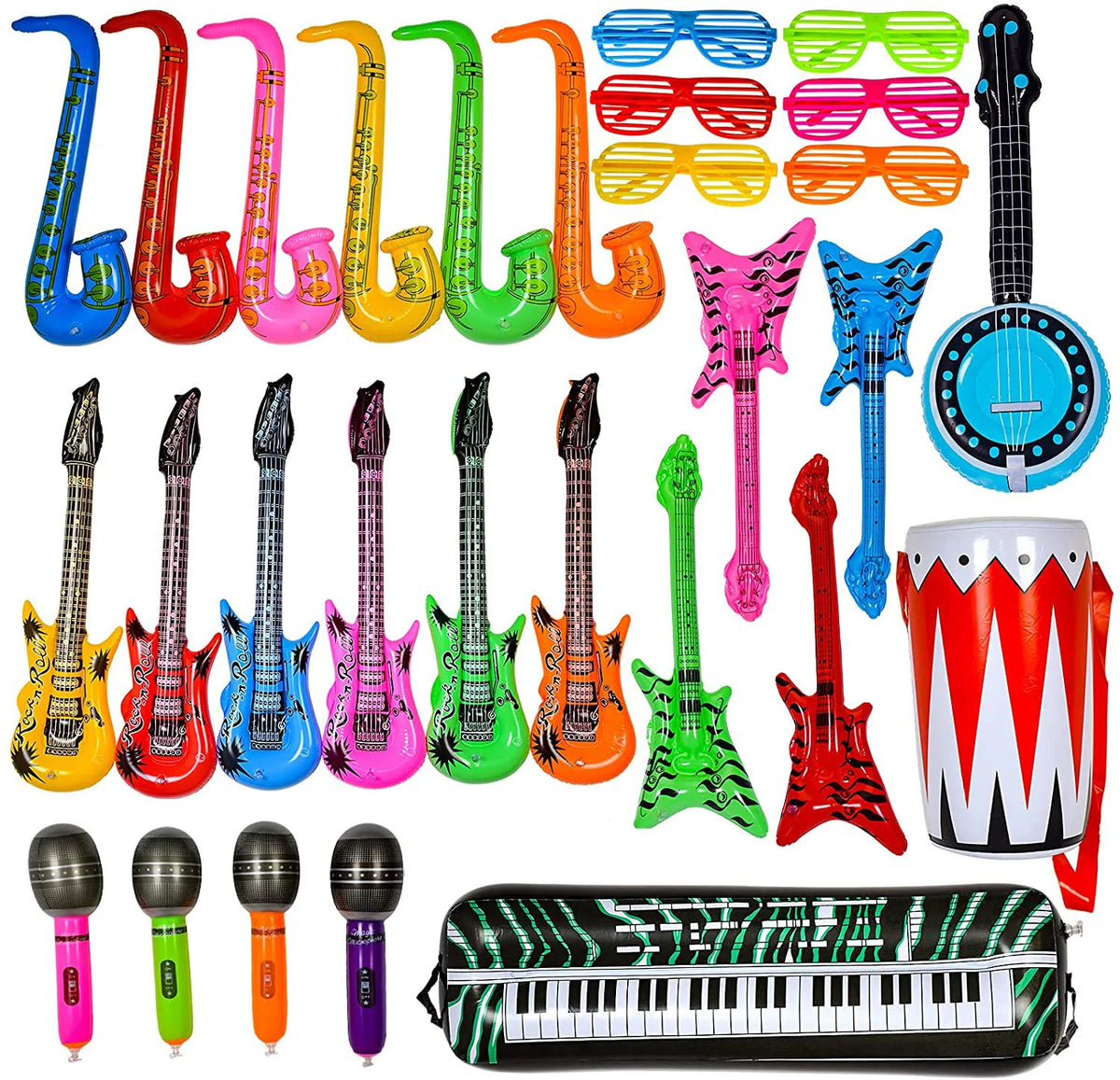 Inflatable Rock Star Toy Set - Musical Instrument Props for 80s Party Decor